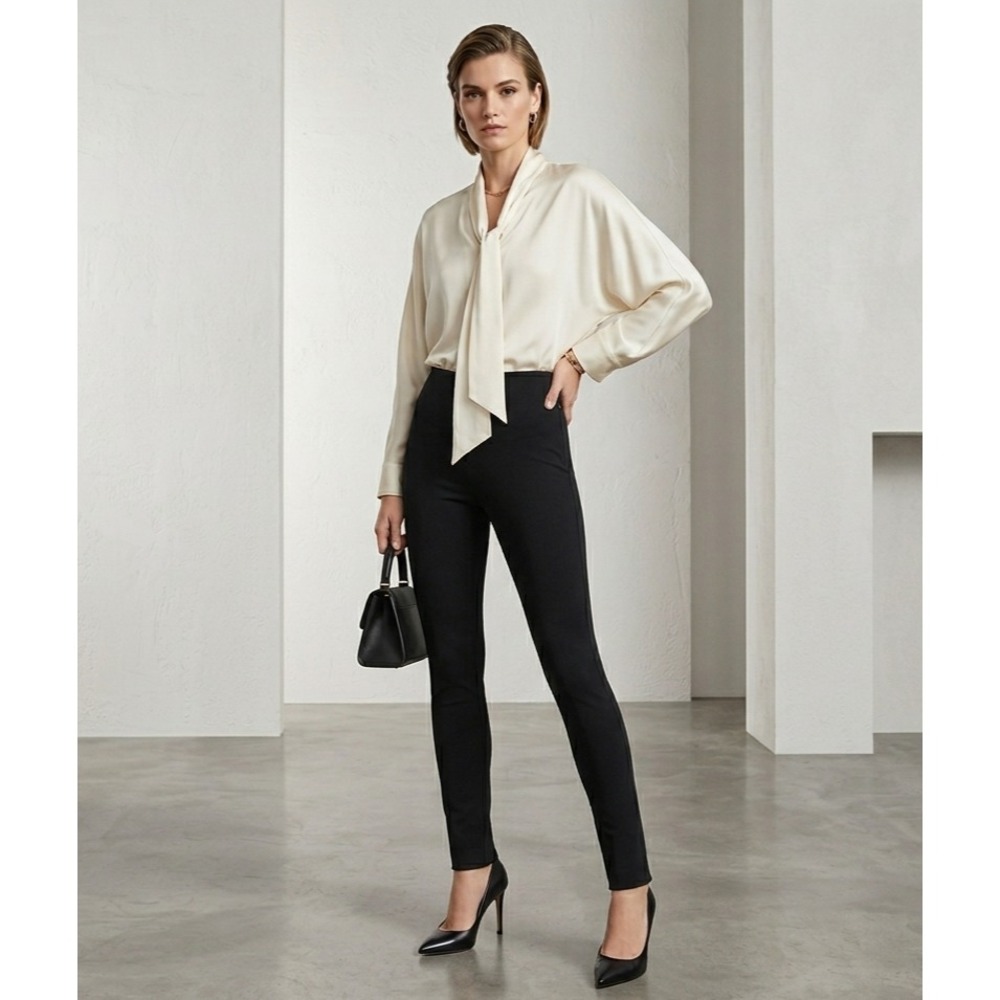 Max Mara Studio Black Slim Leg Legging Pants Side Zip M Italian Design